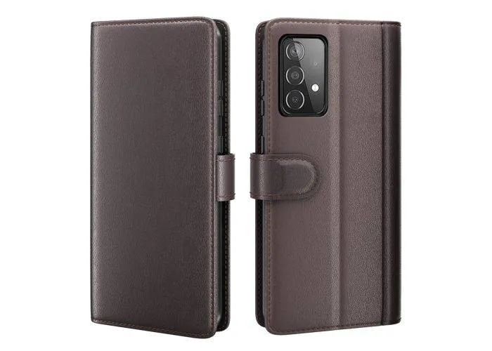 Samsung Galaxy A52 5G / 4G - Ægte læder cover / pung - Mørkebrun