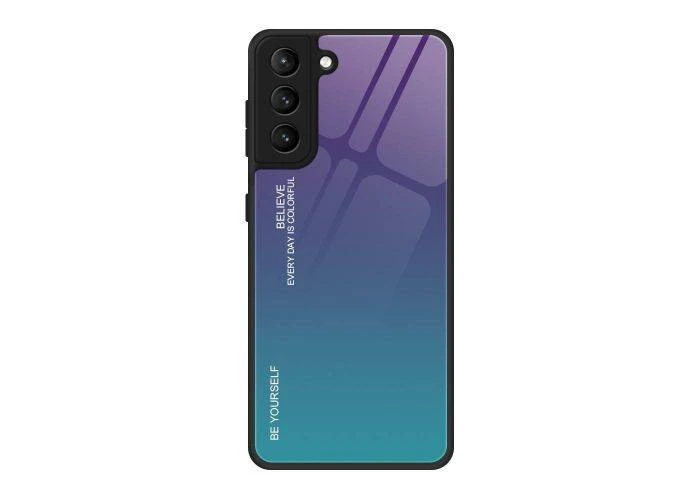 Samsung Galaxy S21 FE 5G - Gradient Hybrid cover - Bagside af hærdet glas - Lilla/blå