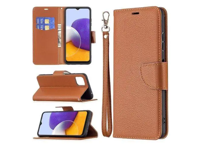 Samsung Galaxy A22 5G - Læder cover / pung - Med aftagelig strop - Brun