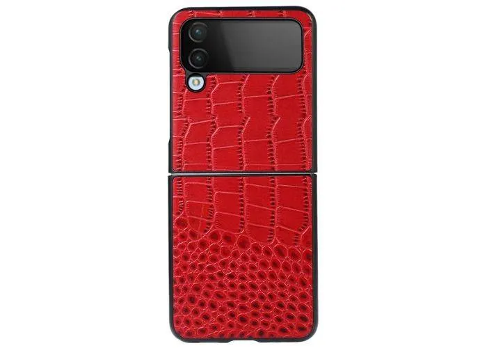 Samsung Galaxy Z Flip4 5G - Ægte læder cover - Krokodille design - Rød