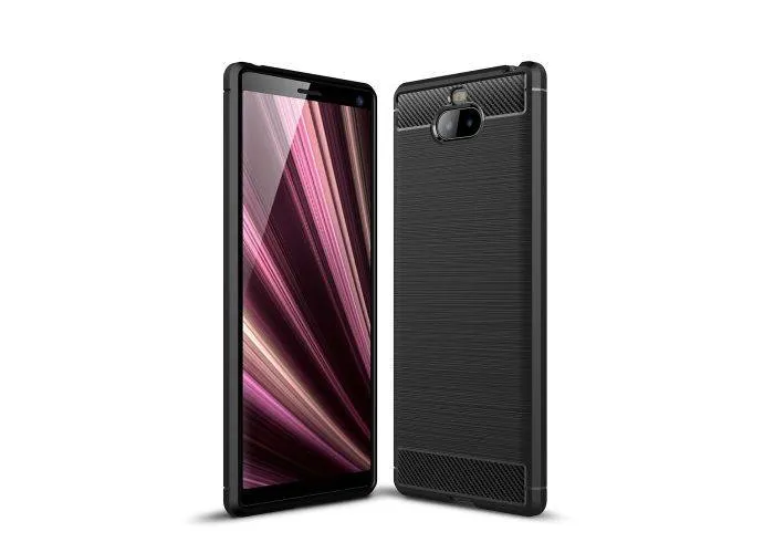 Sony Xperia 10 - Gummi cover i Børstet Design - Sort