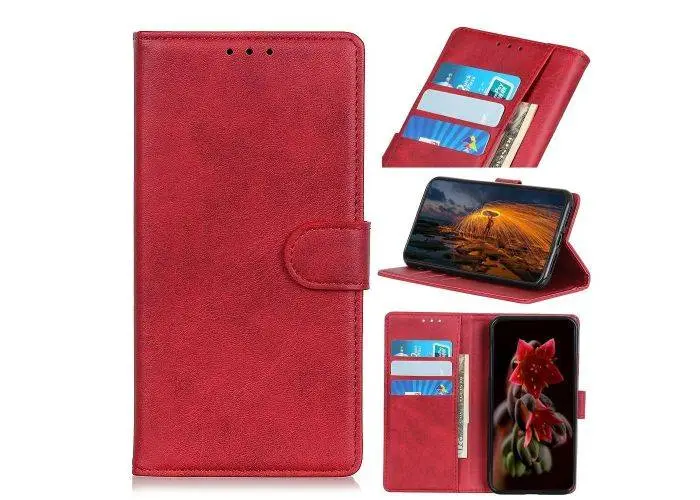 Sony Xperia 10 II - Classic læder cover / pung - Rød