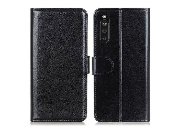 Sony Xperia 10 III - Classic læder cover / pung - Sort
