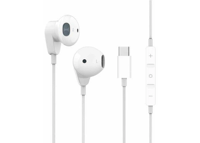 Simple In-Ear Høretelefoner med Type-C kabel - Med mikrofon & kontrolpanel - Hvid