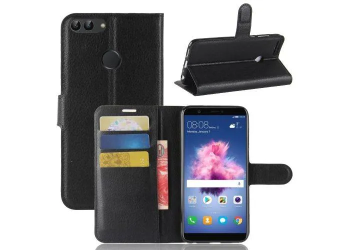 Huawei P Smart - Læder cover / pung - Sort
