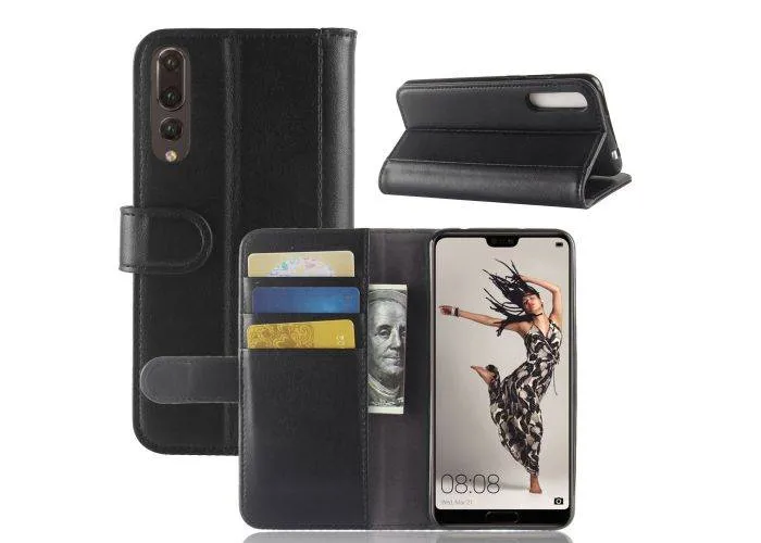 Huawei P20 Pro - Ægte læder cover / pung - Sort