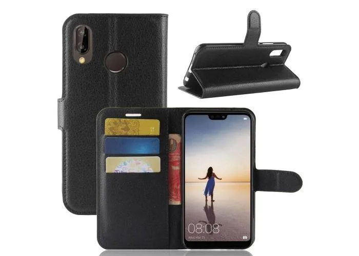 Huawei P20 Lite - Læder cover / pung - Sort