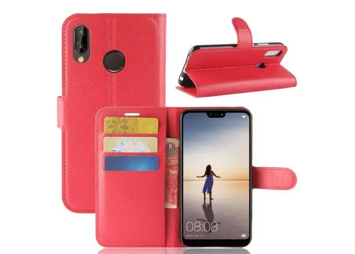 Huawei P20 Lite - Læder cover / pung - Rød