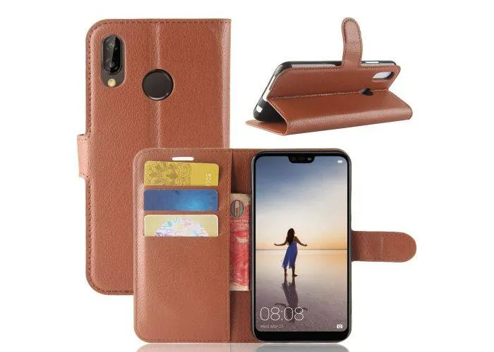 Huawei P20 Lite - Læder cover / pung - Brun