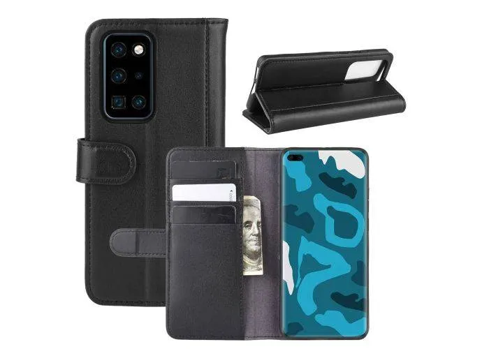 Huawei P40 Pro - Ægte læder cover / pung - Sort