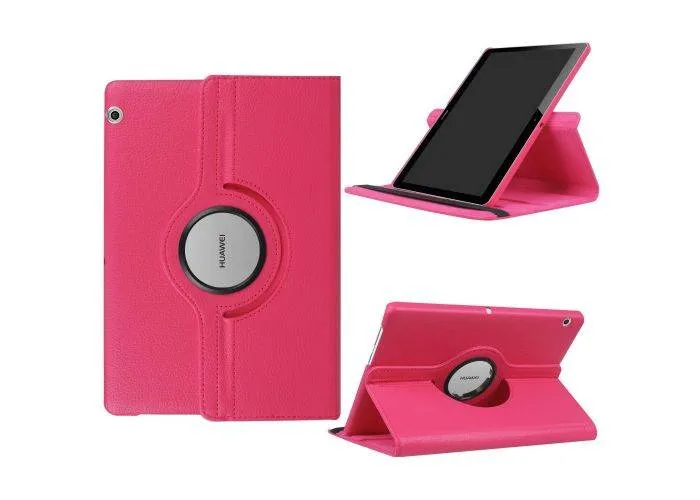 Huawei MediaPad T3 10" - Pu læder cover Litchi skin roterbart - Rosa