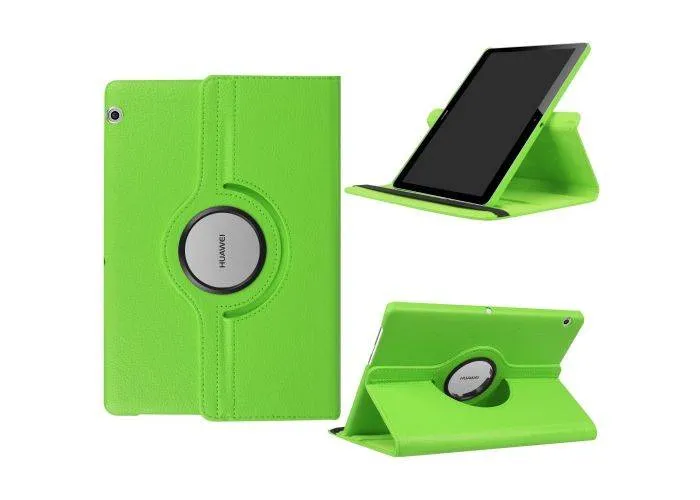 Huawei MediaPad T3 10" - Pu læder cover Litchi skin roterbart - Grøn