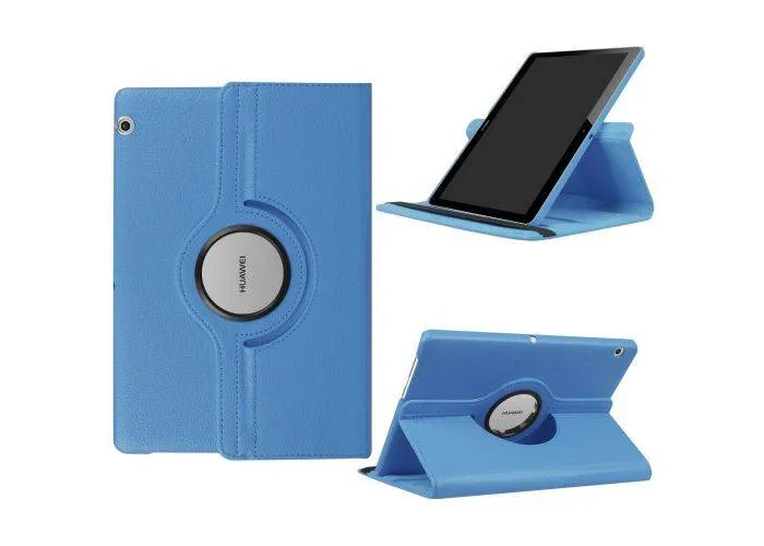 Huawei MediaPad T3 10" - Pu læder cover Litchi skin roterbart - Lyseblå