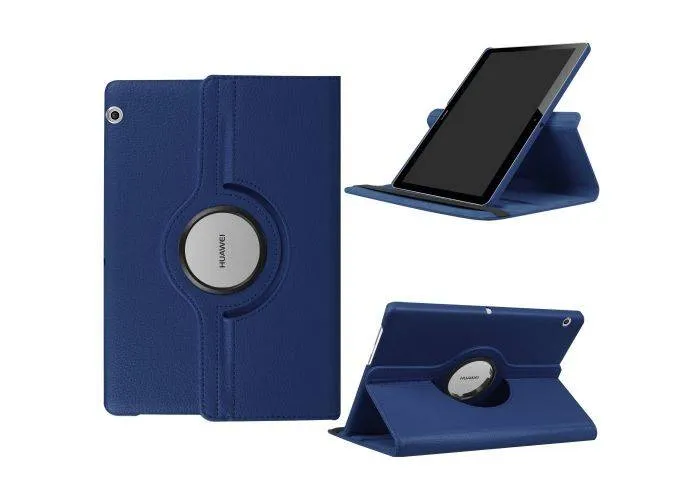 Huawei MediaPad T3 10" - Pu læder cover Litchi skin roterbart - Mørkeblå