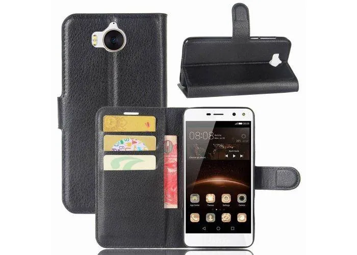For Huawei Y5 / Y6 (2017) - Læder cover / pung - Sort