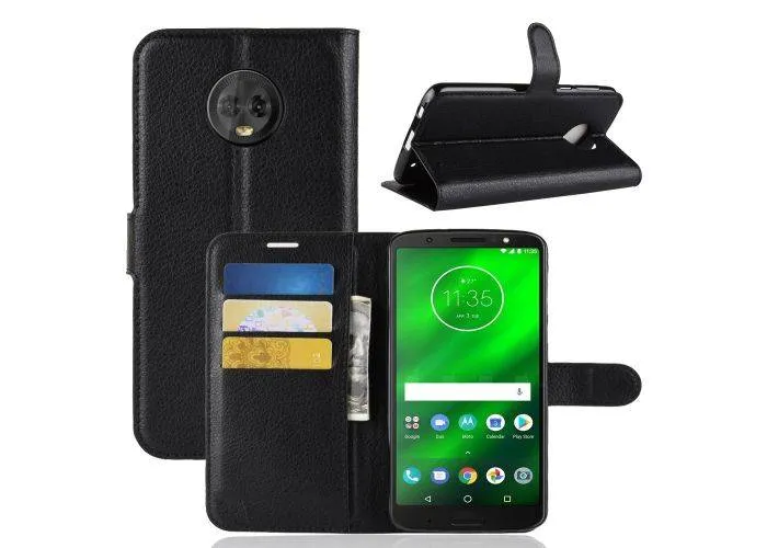 Motorola Moto G6 Plus - læder flip cover / pung - Sort