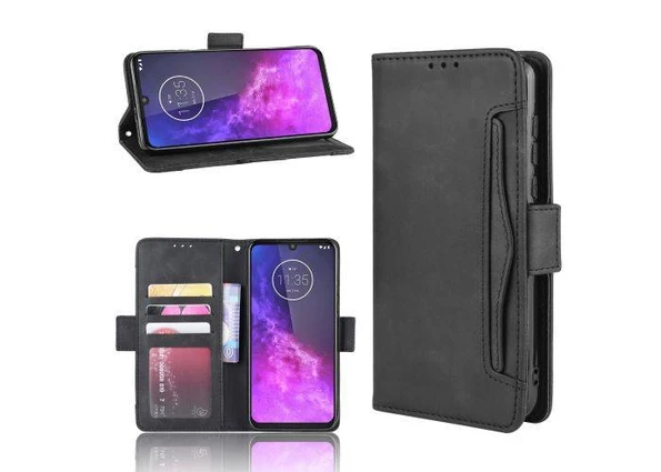 Motorola One Zoom - Læder cover / pung - Sort