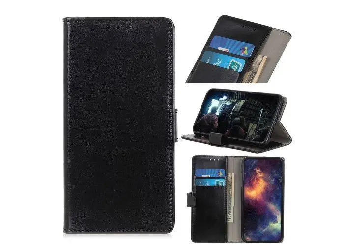 Motorola E6 Play - Læder pung / cover - Sort