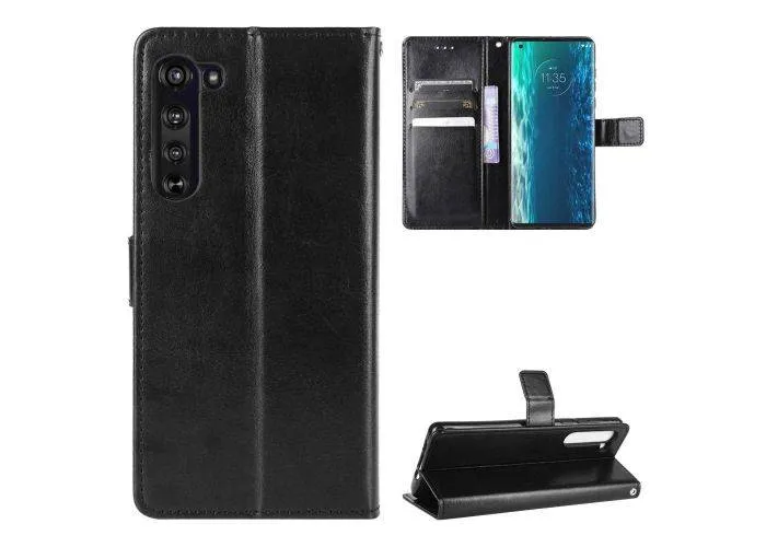 Motorola Edge - Classic læder cover / pung - Sort