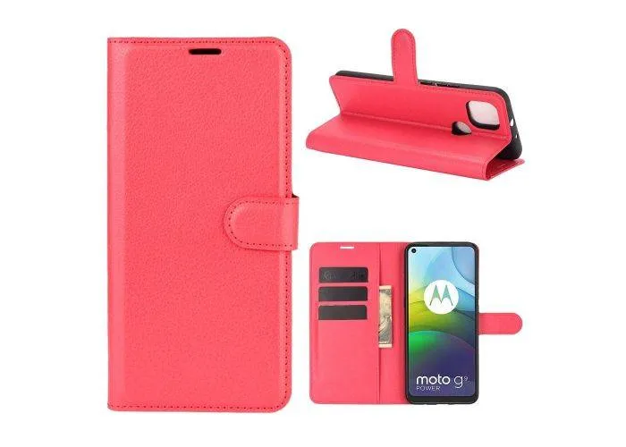 Motorola G9 Power - Læder cover / pung - Rød