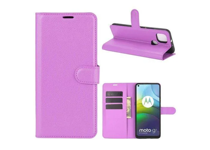 Motorola G9 Power - Læder cover / pung - Lilla