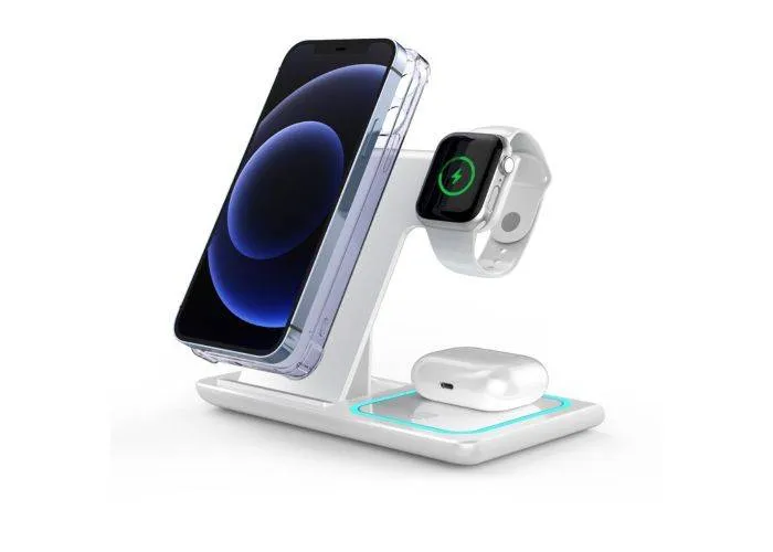 Trådløs 15W 3-i-1 Hurtig oplader til smartphone / Apple Watch / Airpods - Hvid