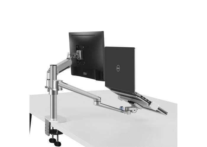 WERGON - Luna - Dual holder m/Gasfjeder til En laptop 11-17" + En monitor/LCD Skærm max 27" - Sølv