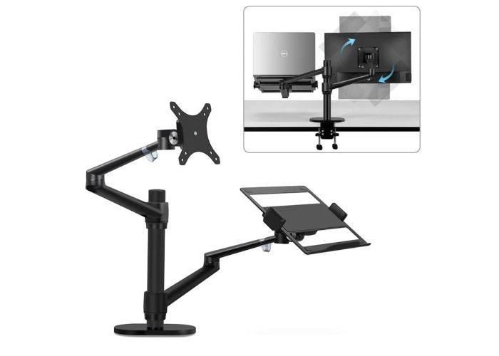 WERGON - Noah - Justerbar Dual Desktop holder - Monitor skærme Max 27" / Laptop 11-17" - Sort