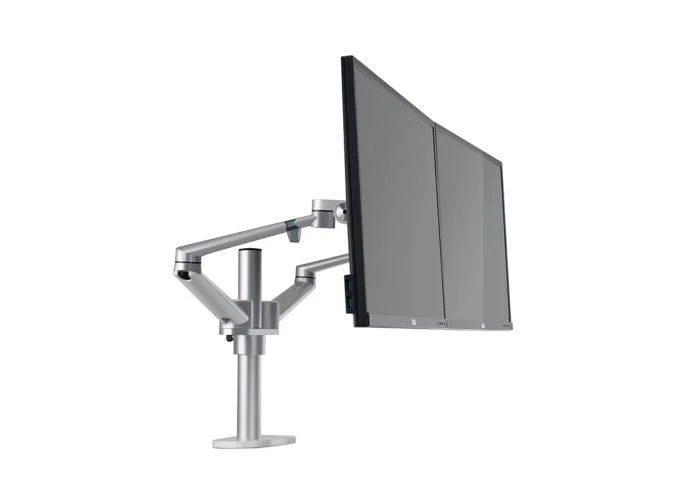 WERGON - Titan - Justerbar Dual Monitor skærm holder/arm - Deskholder til 2 skærme Max 32" - Sølv