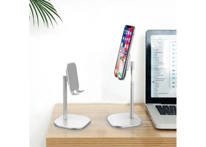 iPhone / smartphone holder i aluminium - Justerbar vinkel - Perfekt til serier/film/sociale medier - Sølv