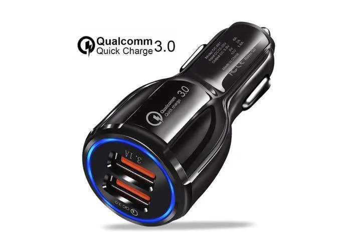 Dual oplader til bilen - Quick Charge 3.0 - Sort