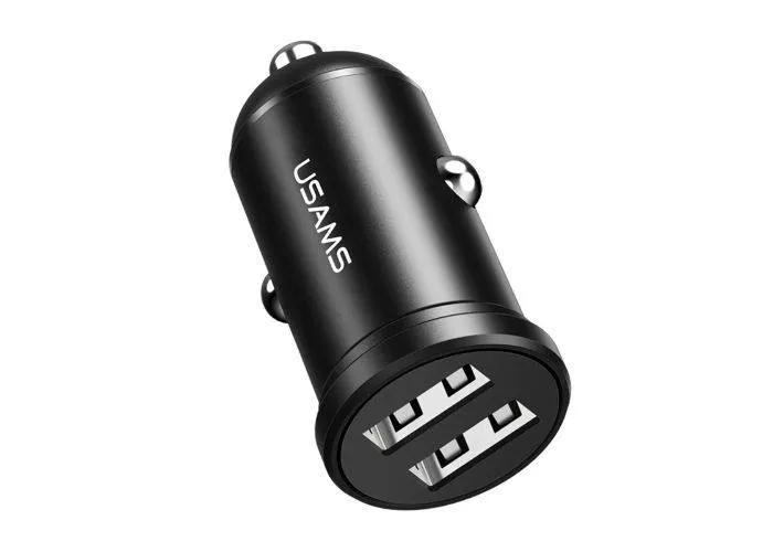 USAMS Dual USB biloplader til cigarettænder - 2.4A - Sort