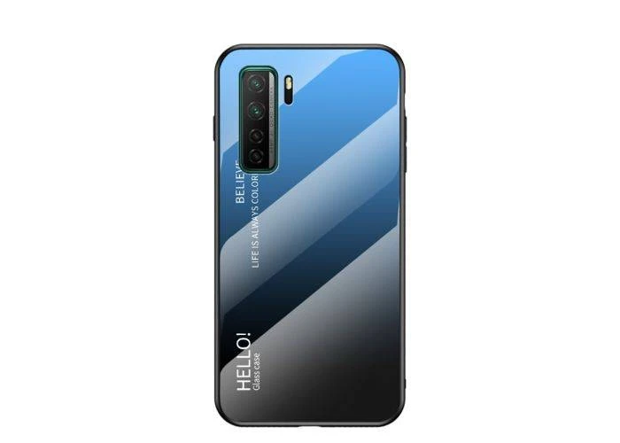 Huawei P40 Lite 5G - GRADIENT Hybrid cover med bagside af hærdet glas - Blå/sort