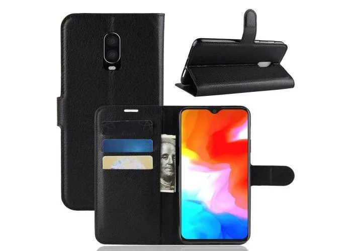 OnePlus 6T - Læder cover / pung - Sort