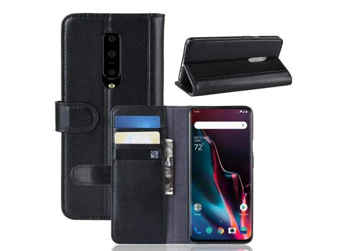 OnePlus 7 Pro - Ægte læder cover / pung - Sort
