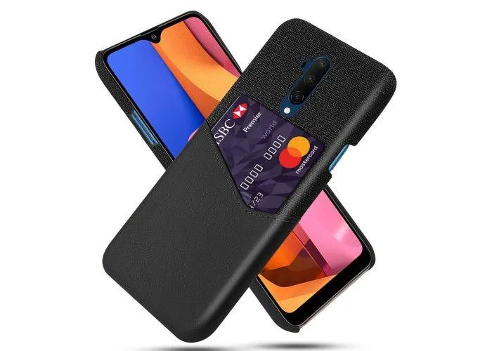 OnePlus 7T Pro - KSQ Læder hard cover m/kortholder - Sort