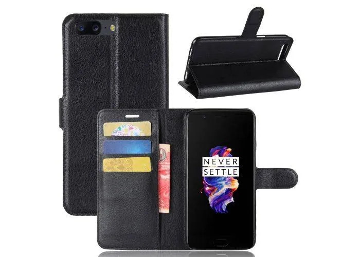 OnePlus 5 - Læder cover / pung - Sort