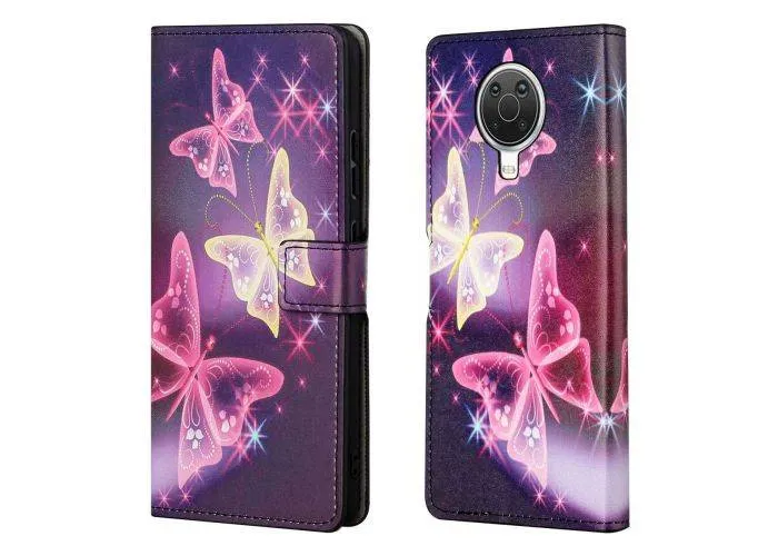 Nokia G10/G20 - Læder cover pung - Printet design - Lysende sommerfugle