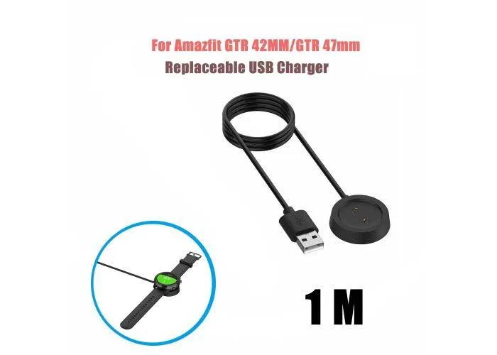 Xiaomi Huami Amazfit GTR 42mm/47mm - USB oplader kabel 1m - Sort