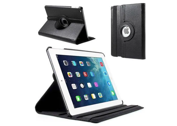 iPad Air 2 - 360 gr Roterende Læder Flip Cover - Sort