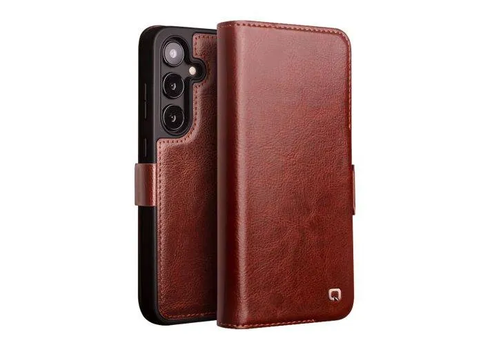 Samsung Galaxy S24 - QIALINO Classic Slim ægte læder cover - Mørk brun
