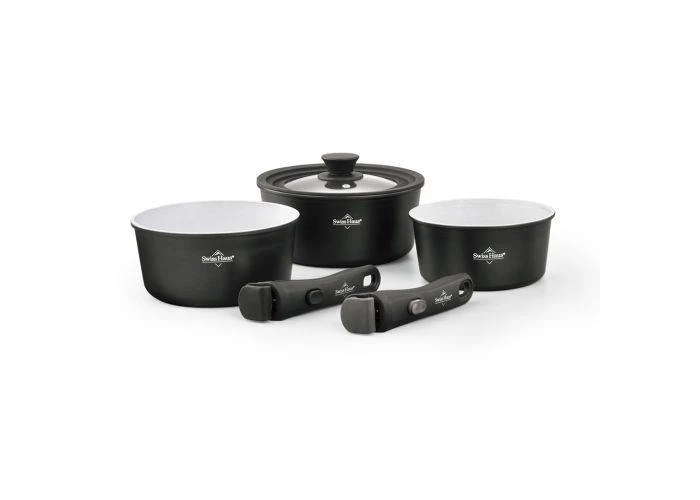 Swiss Haus -  Grydesæt i 6 dele - ø16/ø18/ø20cm - Safir Keramisk Belægning - Alle typer kogeplader - Sort