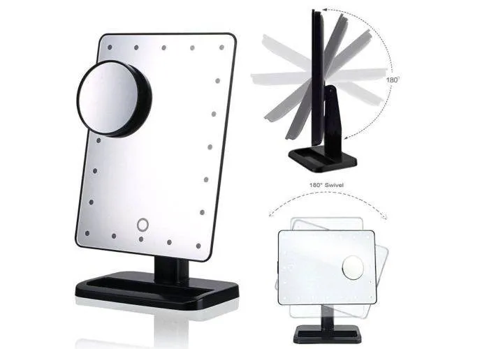 Make Up spejl med LED lys roterbar 180 grader med 3x Forstørrelse