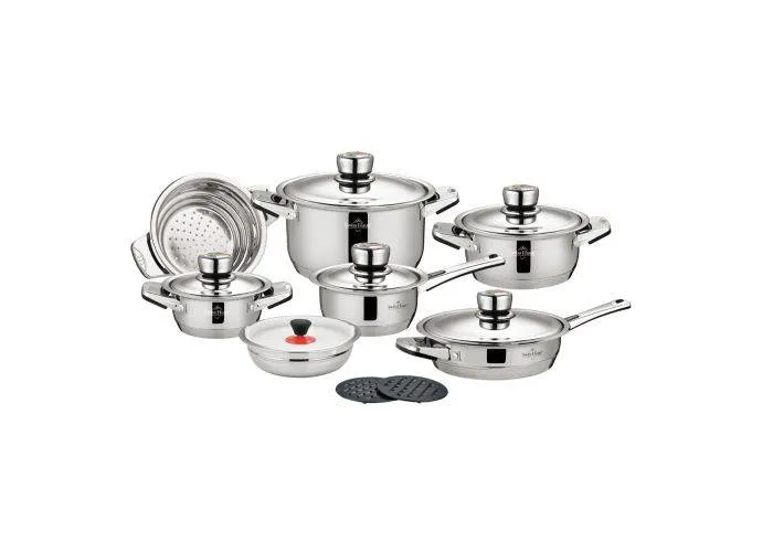 Swiss Haus - Grydesæt med metallåg i 16 dele - Alle typer komfur - Rustfrit stål - "Z. Glacier Collection"