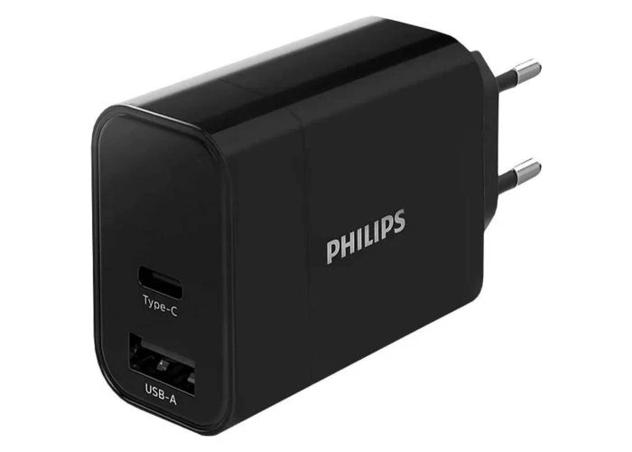 Philips Dual USB PD hurtig oplader 30W - USB-C / USB-A - Sort
