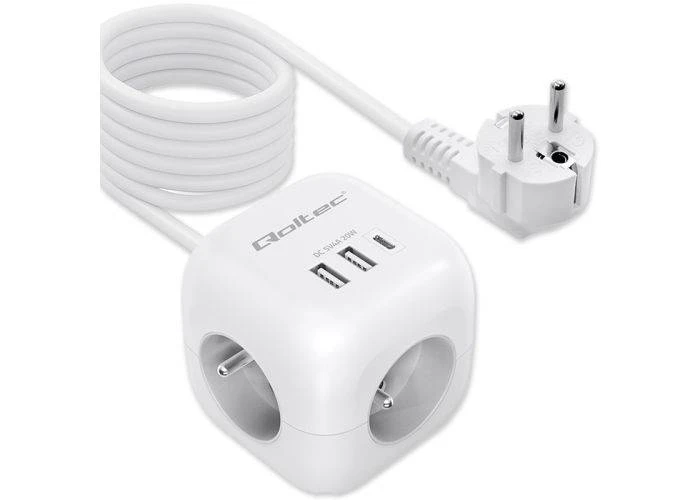 CUBE Forlængerkabel 6-i-1 - 2x USB-A / 1x USB-C - 3x AC - Hvid - 2 Meter