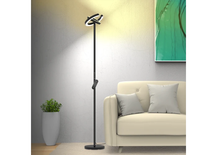 LED Gulvlampe - Transformbar med fjernbetjening - Kontor/hjem - 2000 Lumen - Sort