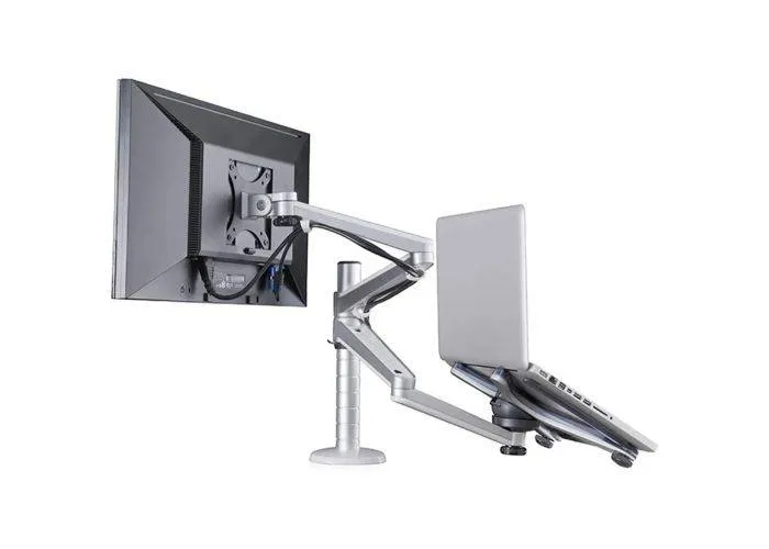 WERGON - Asger - Justerbar Dual Desktop holder - skærm Max 32" / Laptop 10-15.6" - Sølv