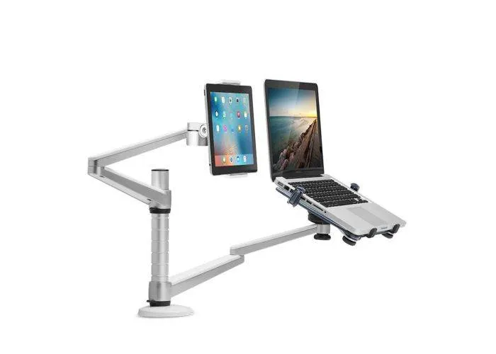 WERGON - Jotun - Justerbar Dual holder - Til en Laptop/tablet 11-17" + en Monitor skærm Max 32" - Sølv