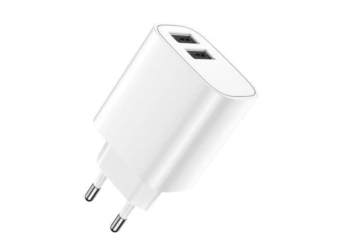 Dual USB oplader / adapter - 2 x USB porte - 12W / 2.4A - 5 års garanti - Hvid